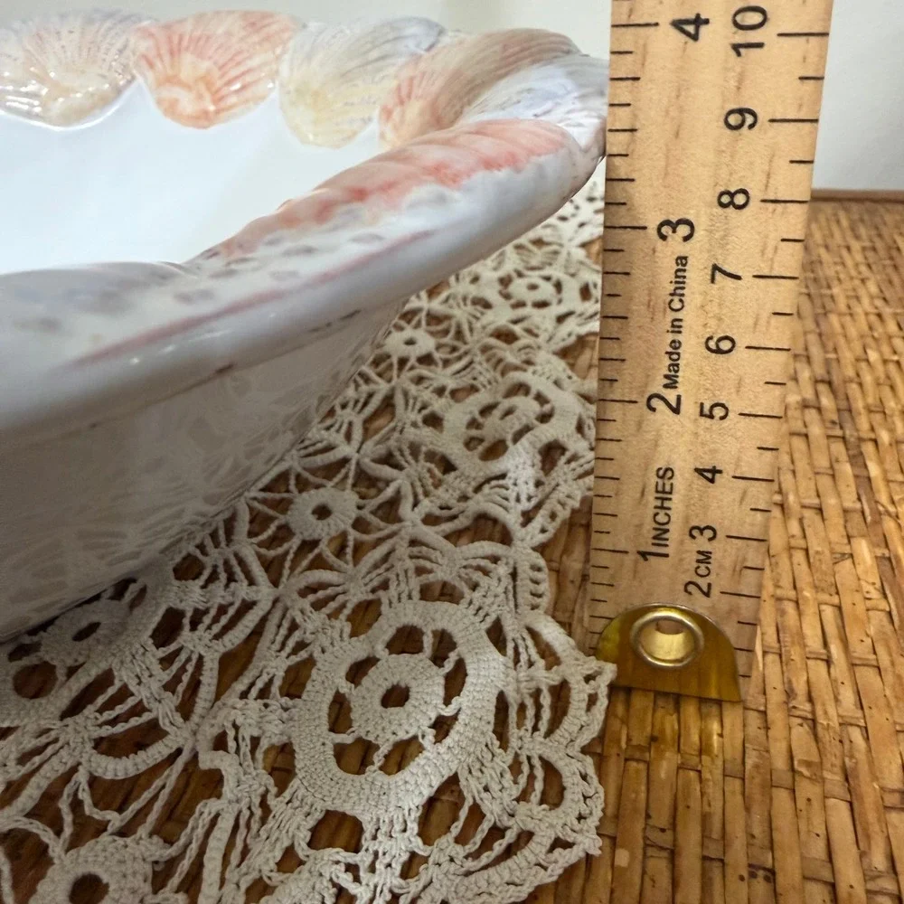 Vintage Portugal Sculptural Scallop Shell Rim Bowl Coastal Majolica Serving Dish